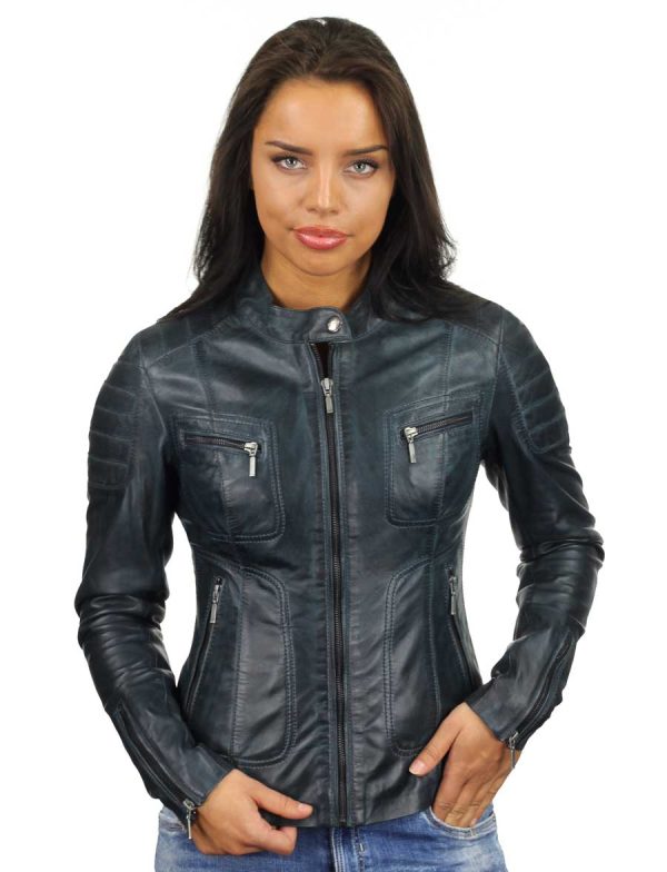 leren-jas-dames-blauw-biker-jack-miami-versano-voorkant-dicht