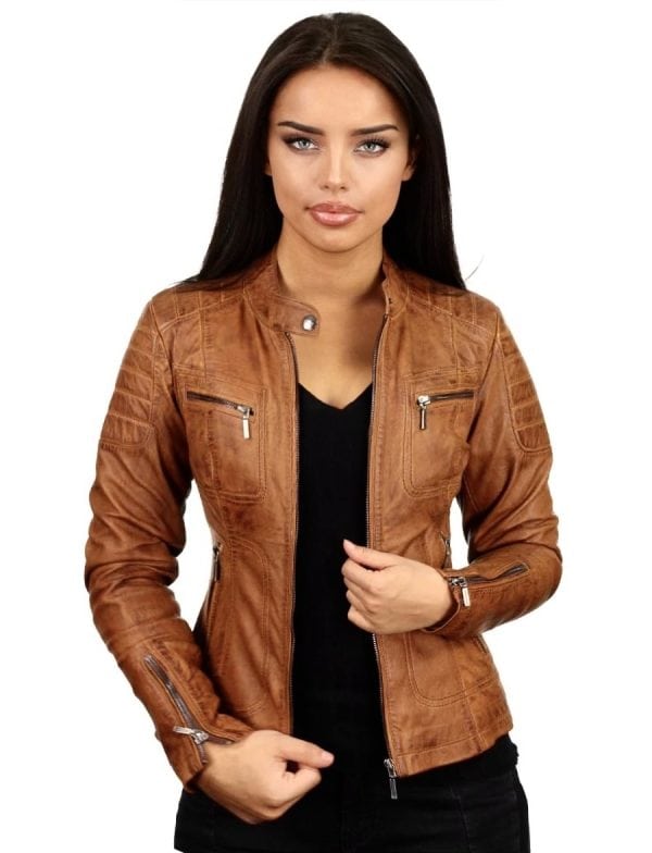 Dames leren jas cognac Miami Versano