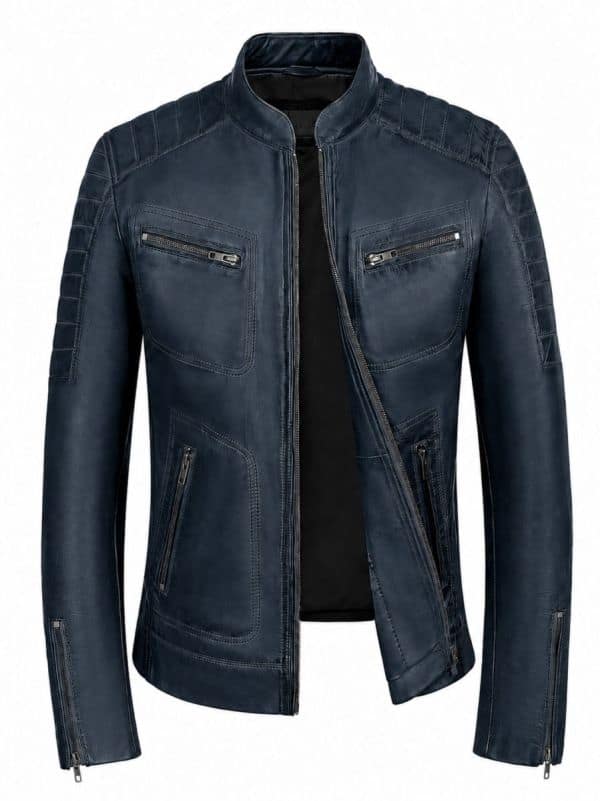Leren biker jas heren blauw TR36 B Versano