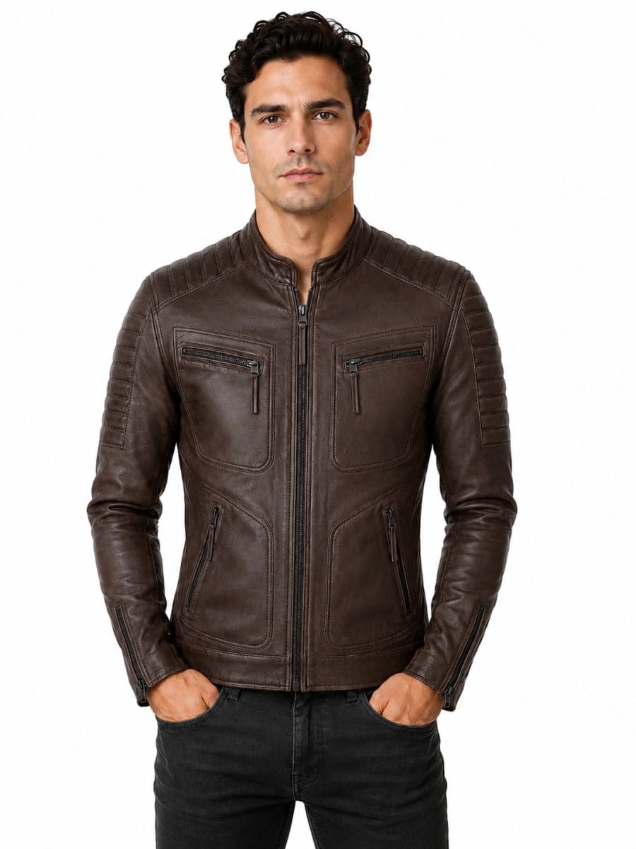 Heren leren jas biker TR36 B bruin – Versano