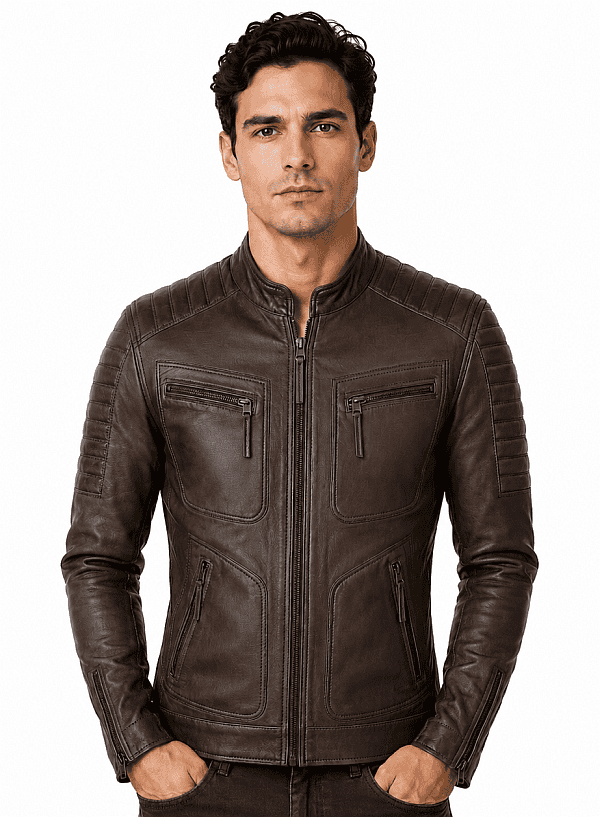 Leren jas heren biker bruin tr36b versano