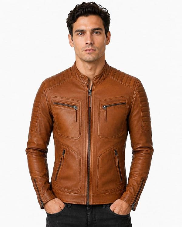 Heren leren jas biker TR36 B cognac – Versano