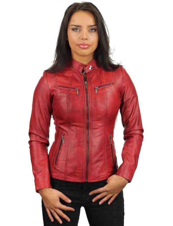 Lederen jas dames 315 rood Versano
