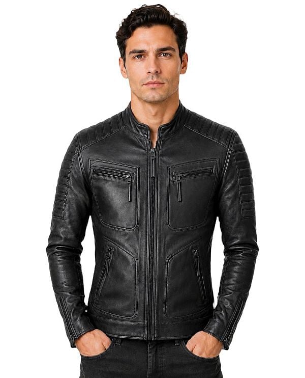 Blouson motard en cuir homme noir TR36 B Versano