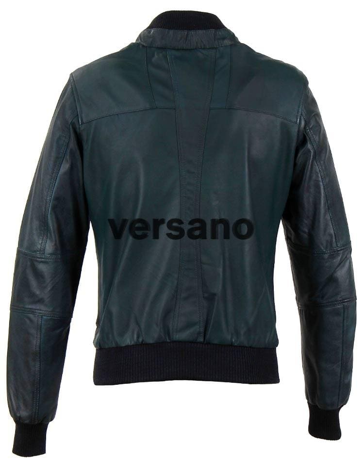 Blauwe leren herenjas met ribband - Afbeelding 2