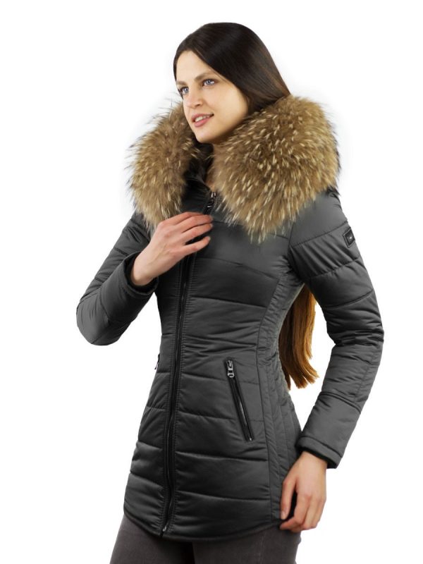 veste d'hiver femme avec col en fourrure Jenny noir Versano