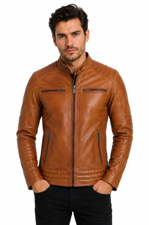 Blouson cuir homme biker TR46 cognac Versano