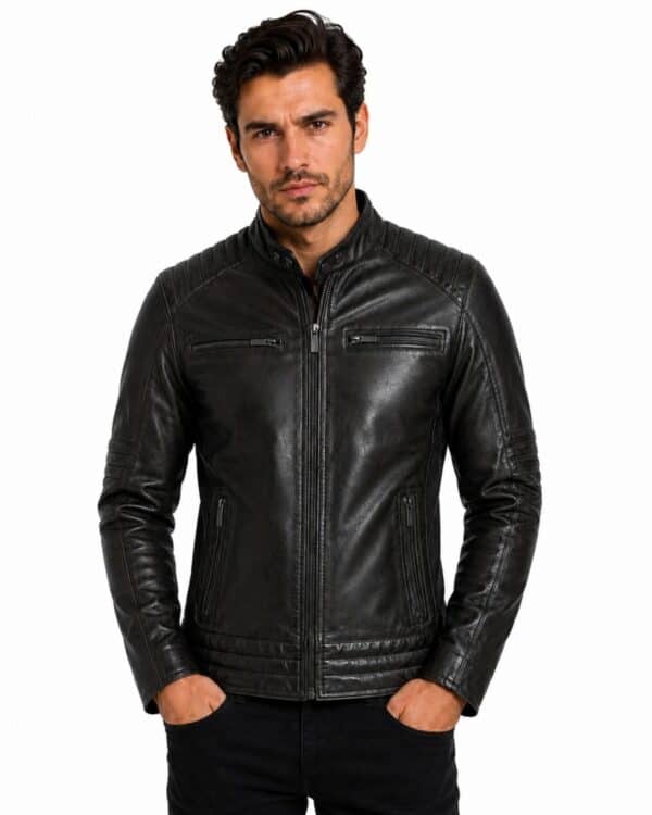 Leder Herrenjacke Biker schwarz TR46 Versano