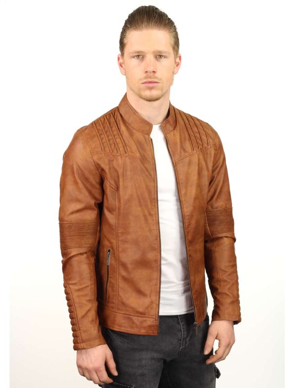 Herren Lederjacke-Cognac-Kunstleder-TR47-Frontmodell