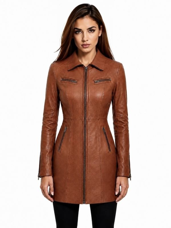 halflange leren jas dames cognac 312 Versano