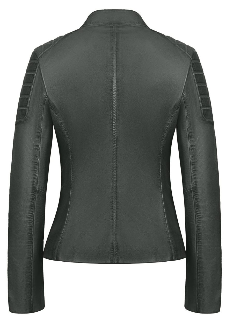 leren dames jas bikerlook Miami groen Versano – Bild 3