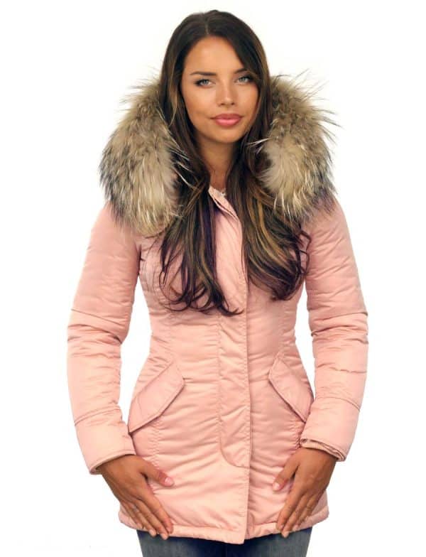 Dames parka winterjas met bontkraag rose van Versano