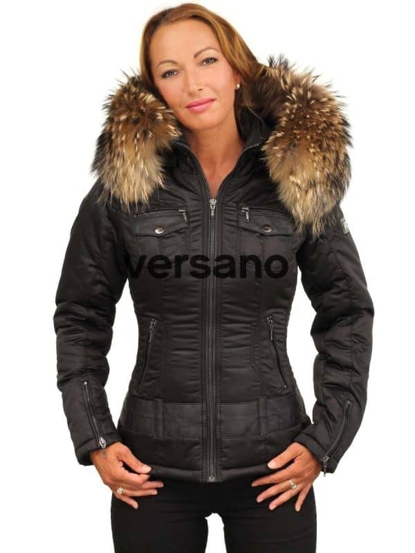 Italiaanse dames winterjas met bontkraag zwart Claudia Versano