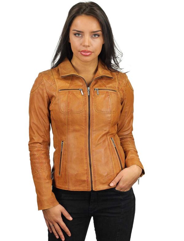 veste en cuir pour femme cognac 340 Versano