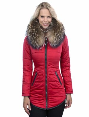 Ladies winter coat with fur collar jenny red Versano