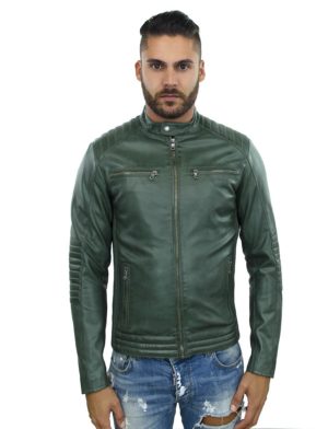 veste de motard hommes simili cuir vert TRR 46 Versano