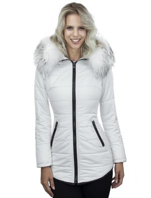 Damen Winterjacke mittellang Jenny weiß Versano schwarz Reißverschluss