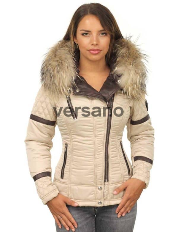 Dames Winterjas Met Bontkraag Versano Farry Beige