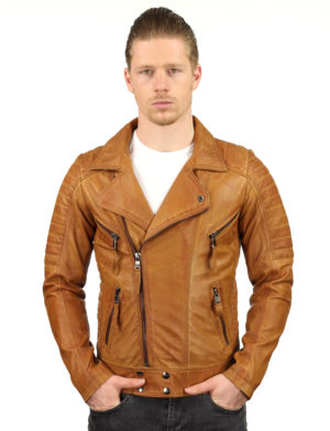 Leder Bikerjacke Herren cognac TR50 Versano