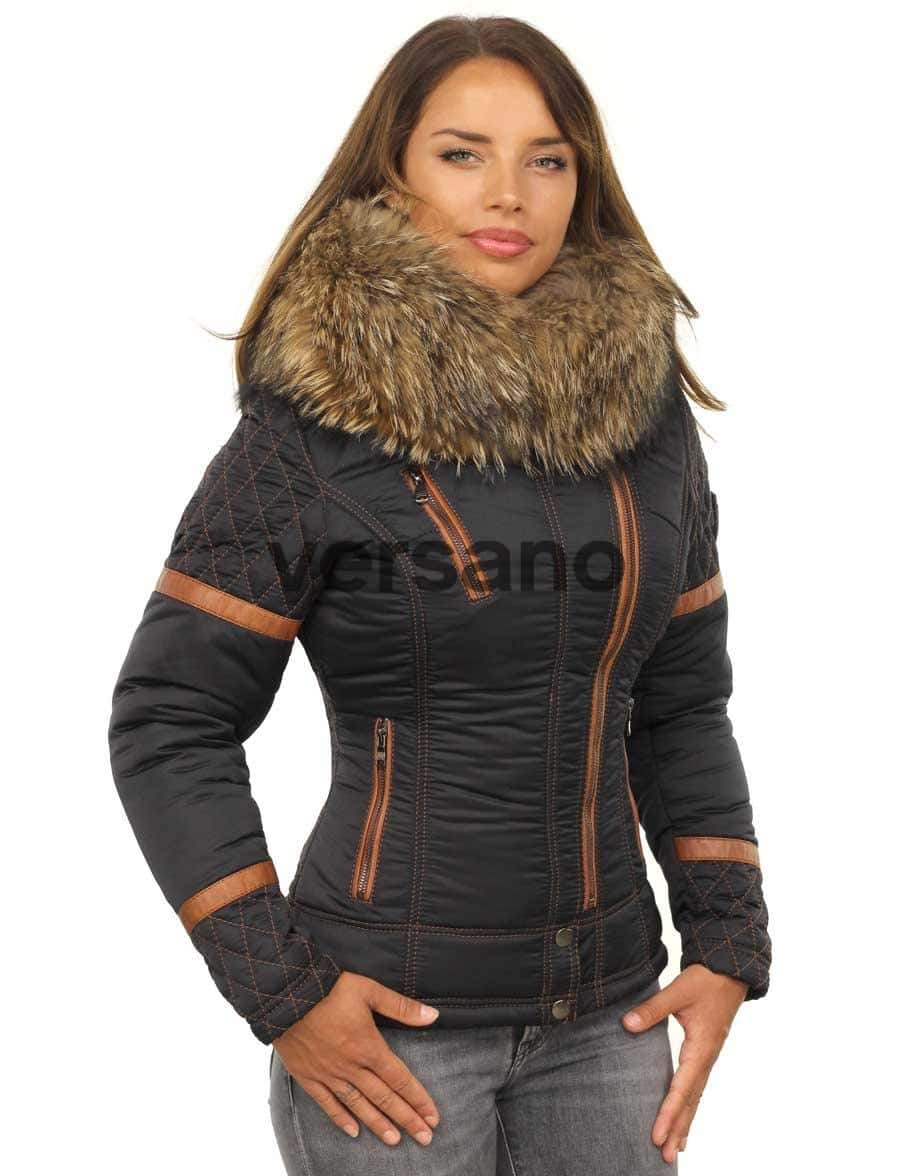 Jas met bontkraag dames blauw van Versano - Image 3