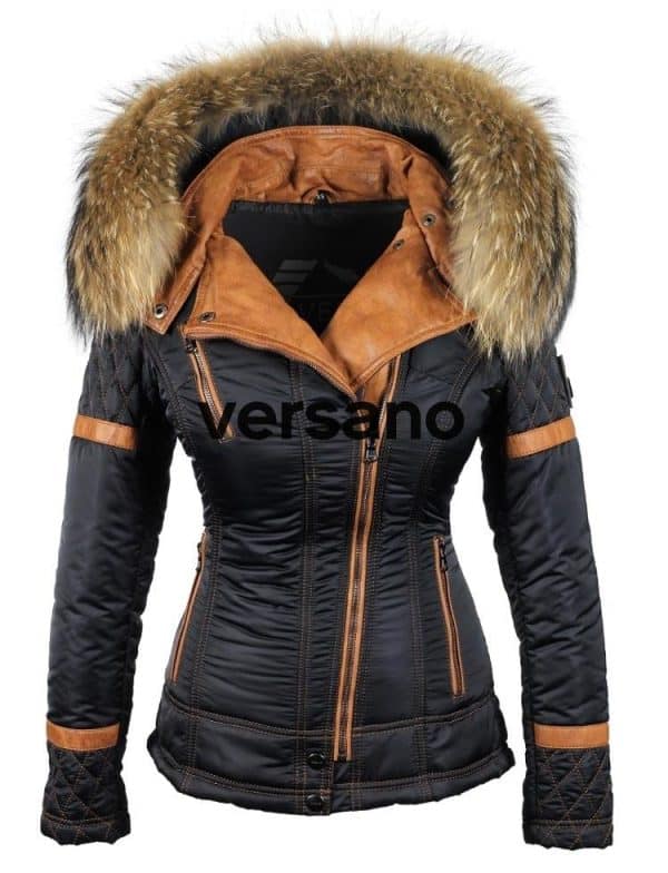 Versano Ladies Winter Coat With Fur Collar Farry Blue