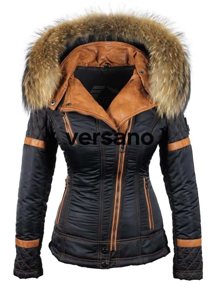 Versano Ladies Winter Coat With Fur Collar Farry Blue