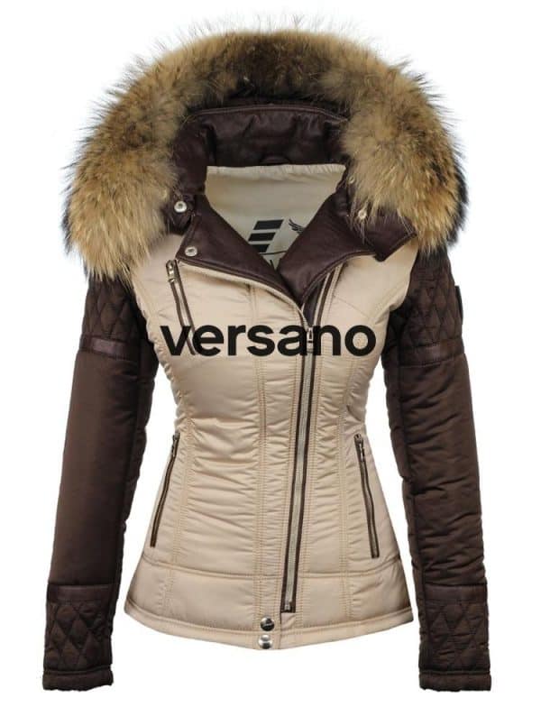Versano Dames Winterjas Met Bontkraag Farry Beige-bruin