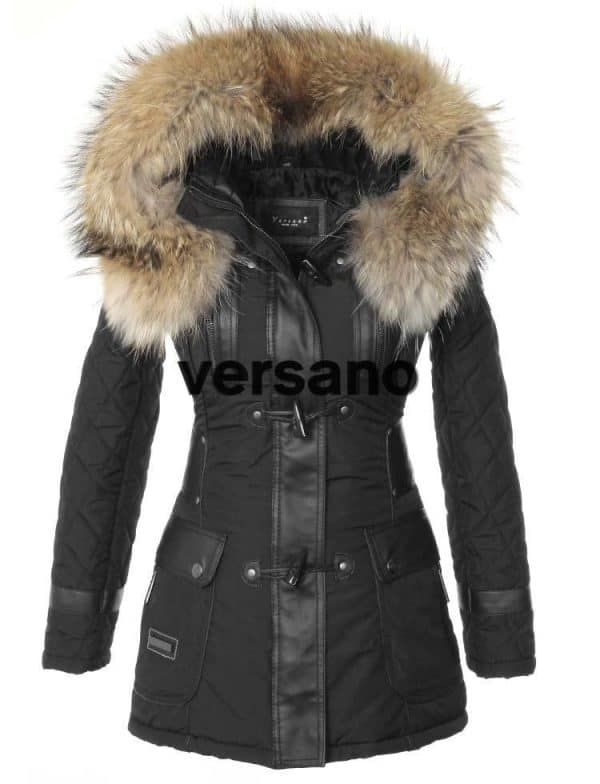 Abrigo de invierno Versano para mujer con cuello de piel Grace Black