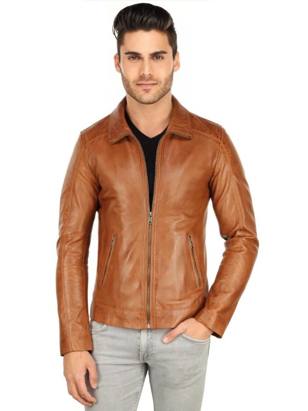 Leder Herrenjacke Cognac