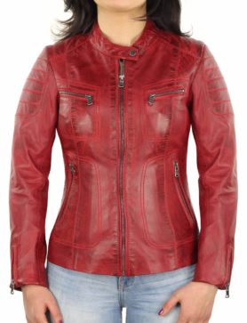 Damen Lederjacke Versano Miami rot