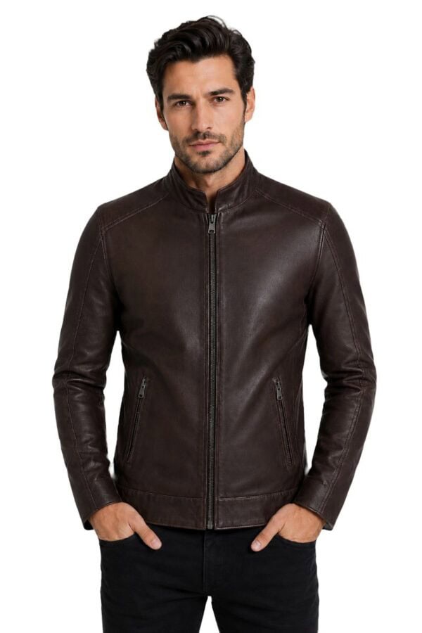 Chaqueta de cuero para hombre básica marrón TR36 S Versano