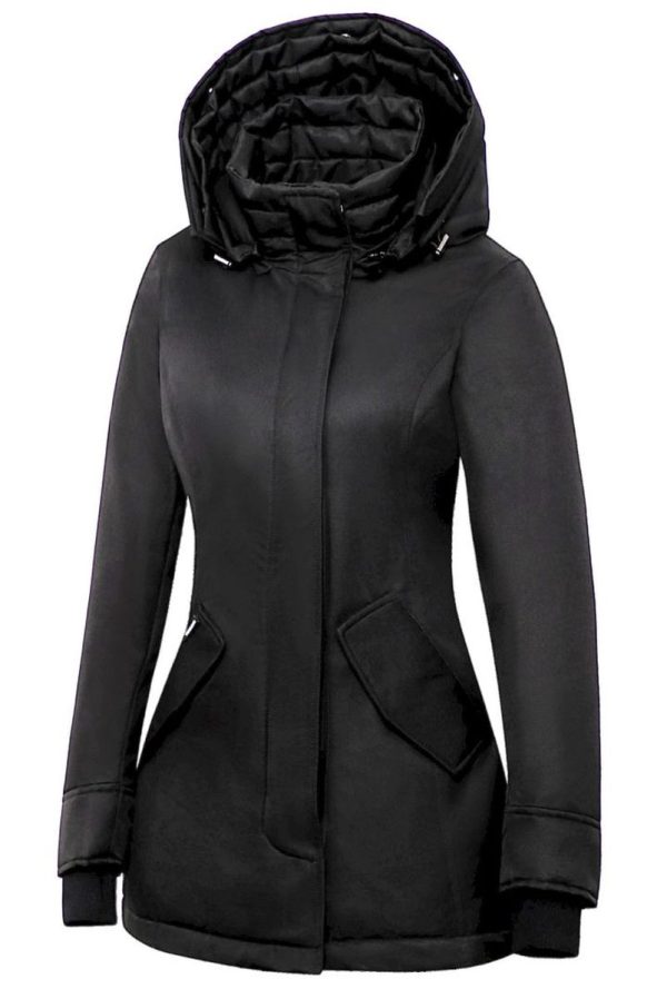 Chaqueta de invierno para mujer con cuello de piel Rani N negro Versano