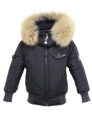 Chaqueta infantil niños con cuello de piel azul Cobra Versano