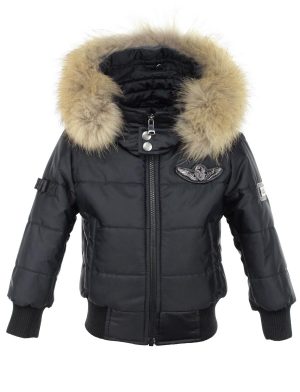 Chaqueta infantil niño con cuello de piel negro Cobra Versano