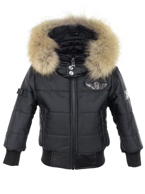 Jungen Kinderjacke mit Fellkragen schwarz Cobra Versano