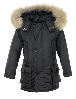 Manteau enfant garçon avec col fourrure noir Zark Versano