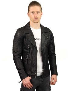 Chaqueta biker de cuero para hombre negra TR50 Versano