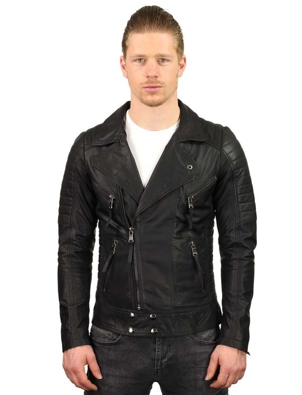 Bikerjacke Herren schwarz Leder TR50 Versano