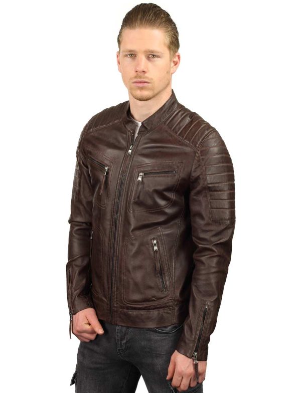 Blouson cuir homme motard marron TR36 B Versano