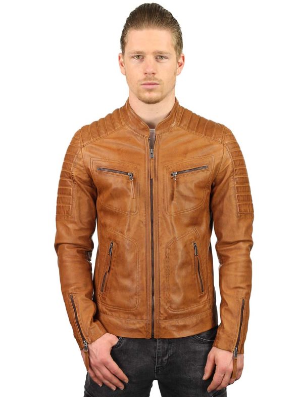 Chaqueta de cuero para hombre biker TR36 B cognac Versano