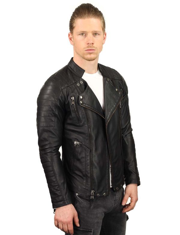 Bikerjacke Herren Leder TR60 schwarz Versano