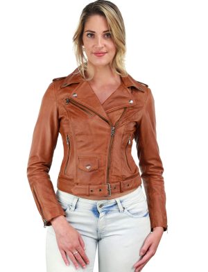 Damen Lederjacke mit Gürtel Cognac Versano 350