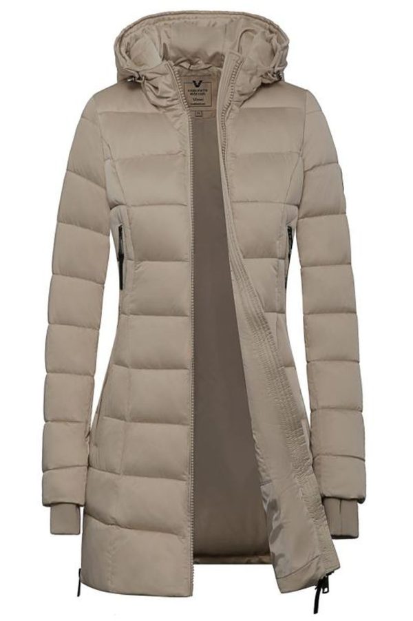 Halflange dames winterjas met bontkraag Sky (new generation) ecru Versano