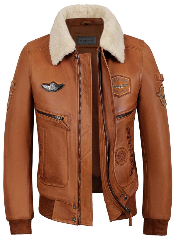 Heren jas Pilot leer cognac Versano