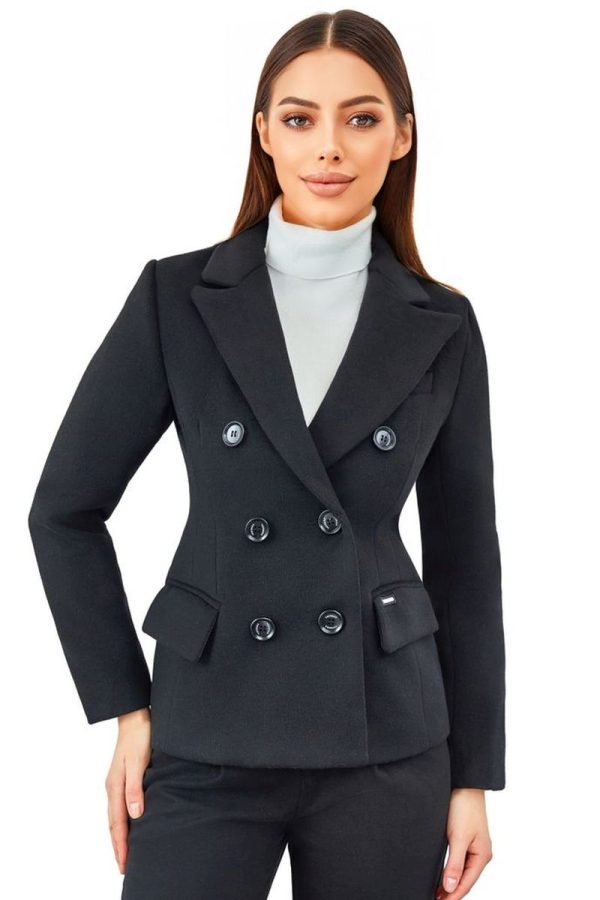 Korte dames mantel jas zwart Paris Versano