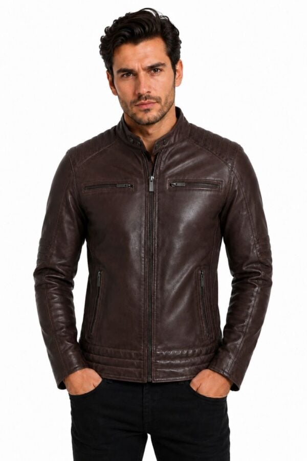 Heren leren jas biker TR46 bruin – Versano