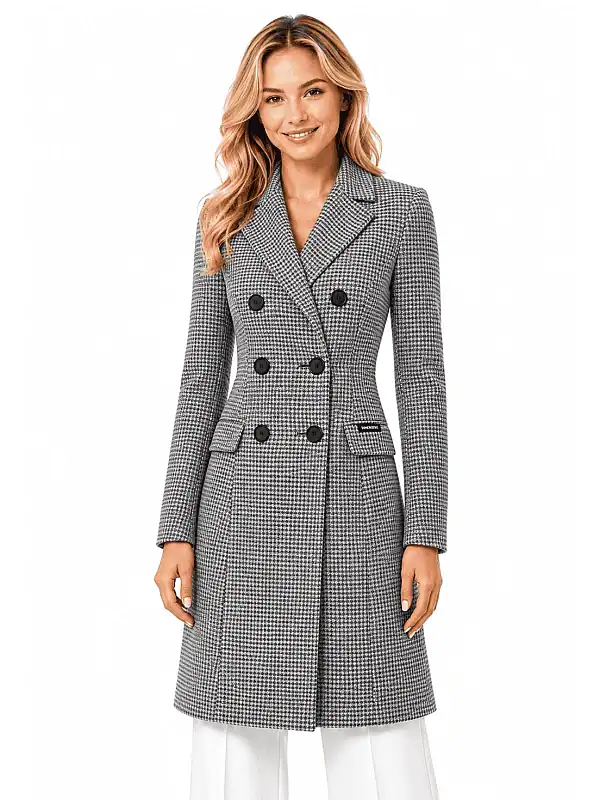 Dames manteljas grijs Valentina NG van Versano met ruitdessin en knoopsluiting.