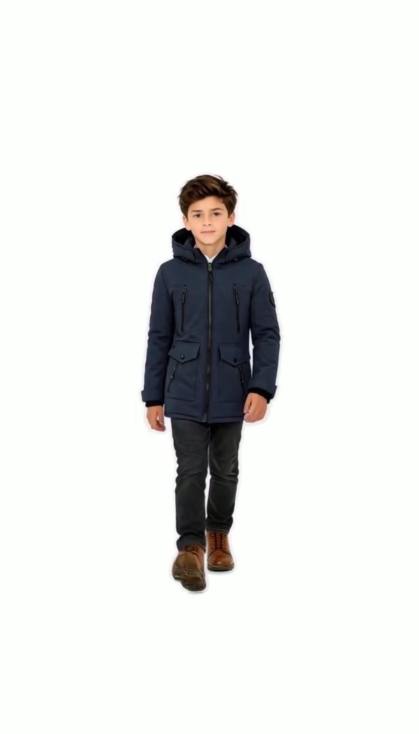 Productvideo van de blauwe Grayson parka voor jongens van Versano, zonder bontkraag