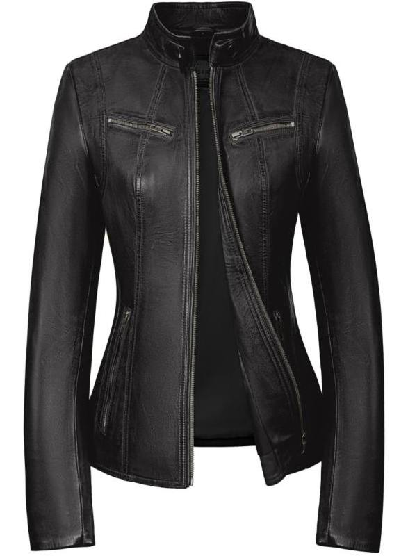 Chaqueta de cuero para mujer 315 negro Versano chaqueta de cuero para mujer