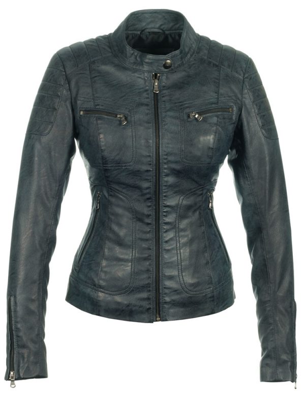 biker jacket imitation leather ladies blue Miami Versano